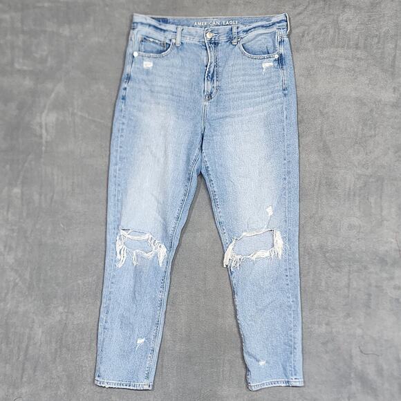 American Eagle Mom Jeans Highest Rise Distressed Ripped Size 10 Regular - Picture 1 of 9